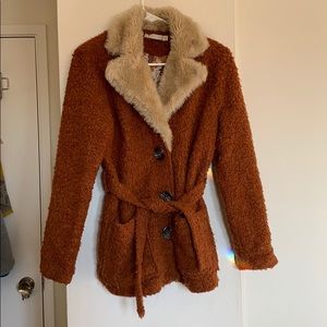 Rust MiNKPiNK Fur collar button up coat